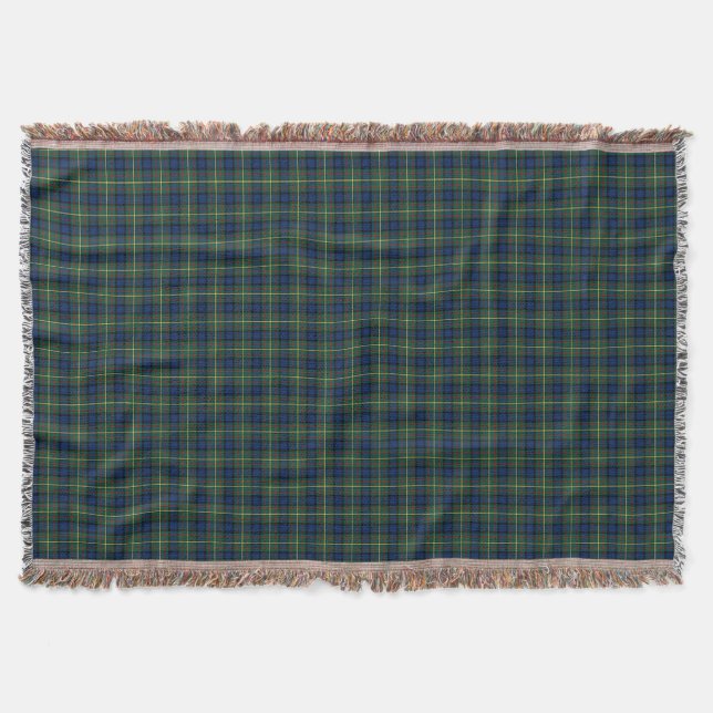 MacLaren Clan Blue, Green, and Yellow Tartan Throw Blanket (Front)