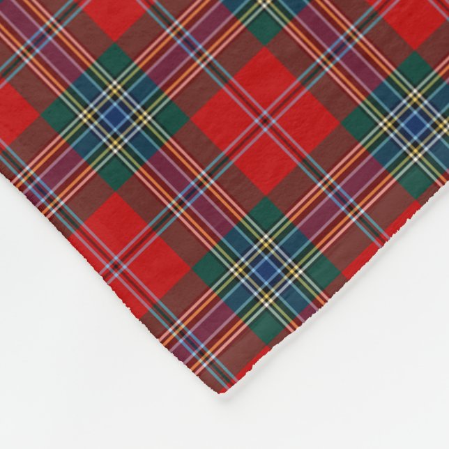 MacLean Clan Red, Green, and Blue Tartan Fleece Blanket (Corner)