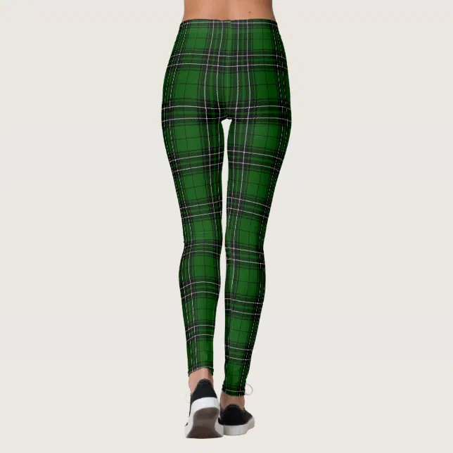 MacLean Tartan Green and Black Plaid Leggings | Zazzle