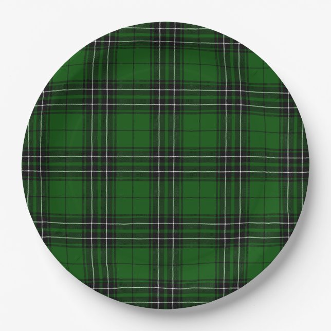 MacLean Tartan Green and Black Plaid Paper Plates (Front)