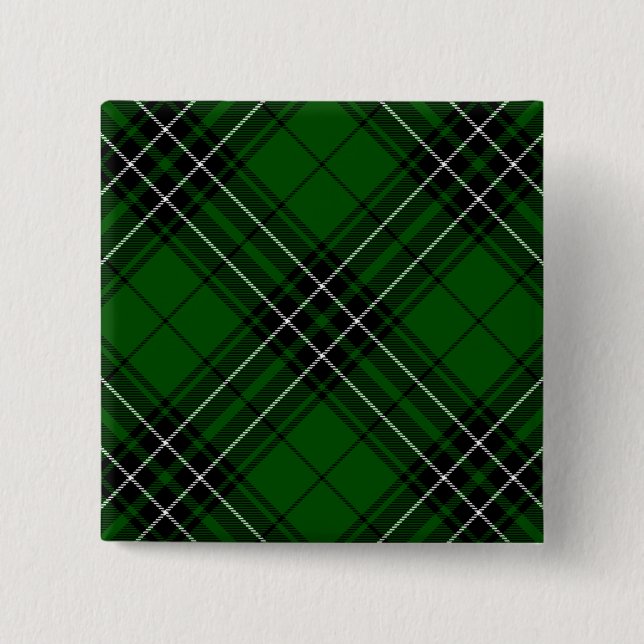 MacLean Tartan Green and Black Plaid Pinback Button (Front)