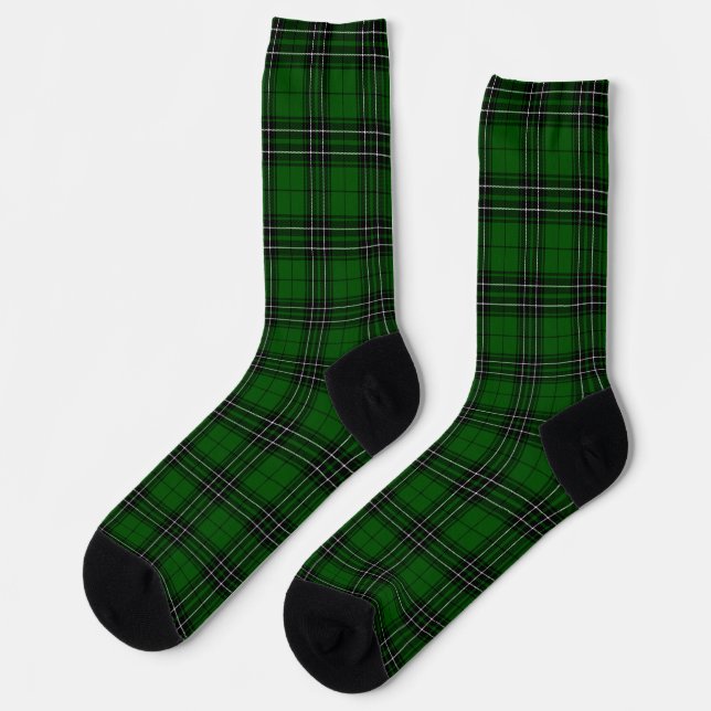 MacLean Tartan Green and Black Plaid Socks (Left)