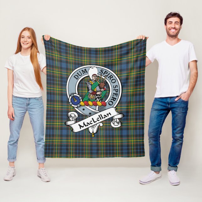MacLellan Clan Badge Tartan Plaid Fleece Blanket (In Situ)