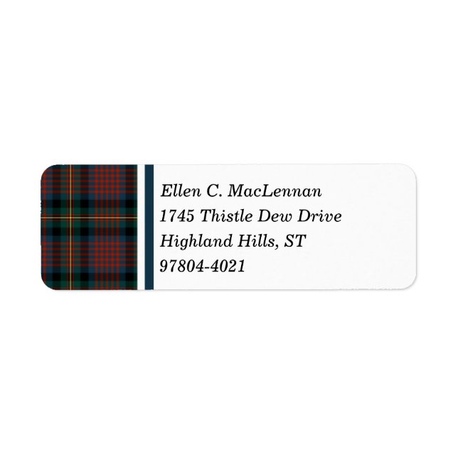MacLennan Clan Navy Blue and Red Scottish Tartan Label (Front)
