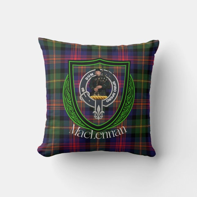 MacLennan Scottish Clan Tartan & Crest Throw Pillow (Front)
