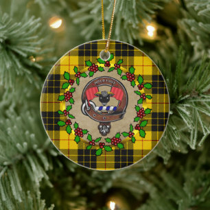 MacLeod Clan Badge & Tartan Personalized Christmas Ceramic Ornament