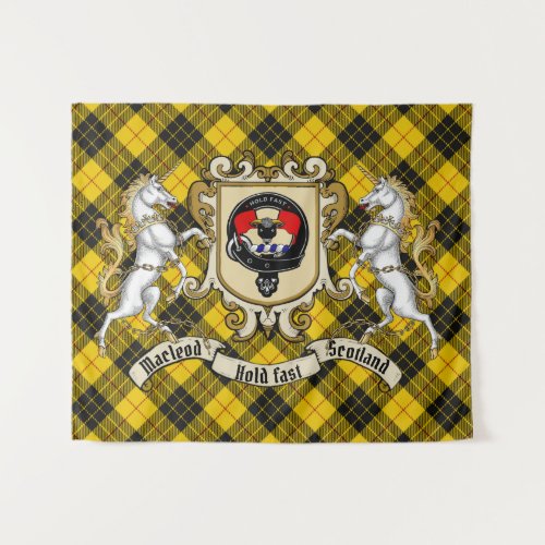 Macleod Clan Badge &amp; Unicorns w/Tartan  Tapestry