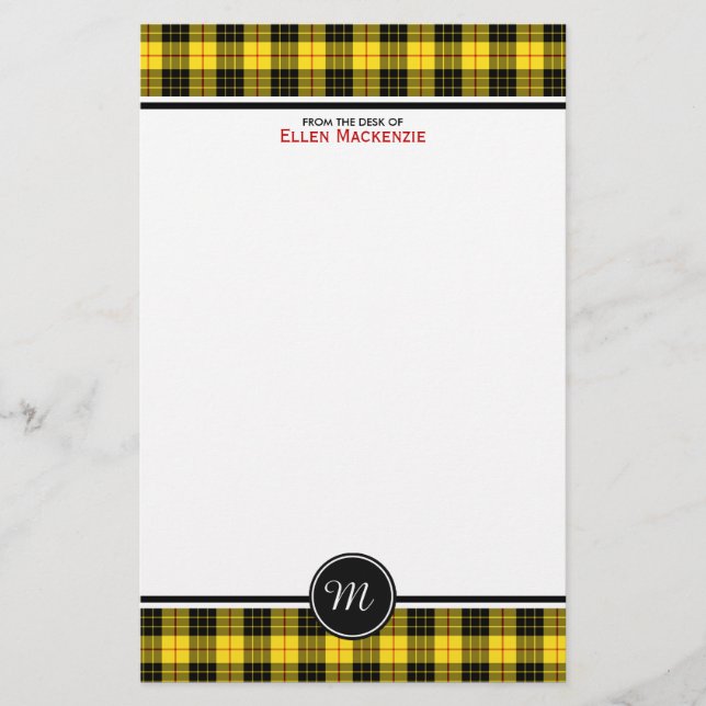 MacLeod Clan Tartan Yellow Plaid Monogram Stationery (Front)
