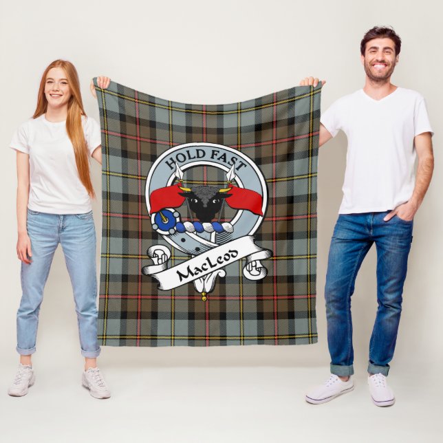 MacLeod Of Harris Weathered Clan Badge Tartan Plai Fleece Blanket (In Situ)