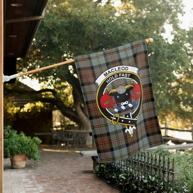 MacLeod Of Harris Weathered Tartan Flag Clan Badge (In SItu)