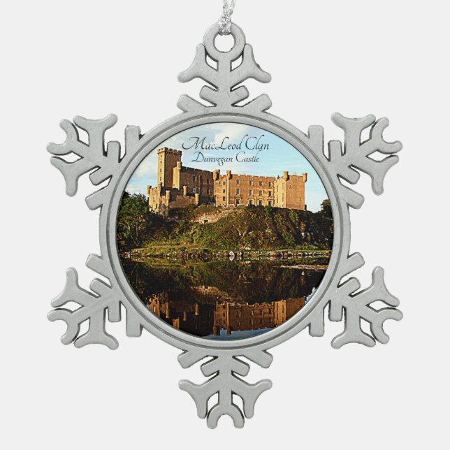 MacLeod Scottish Clan's Dunvegan Castle Snowflake Pewter Christmas Ornament (Front)