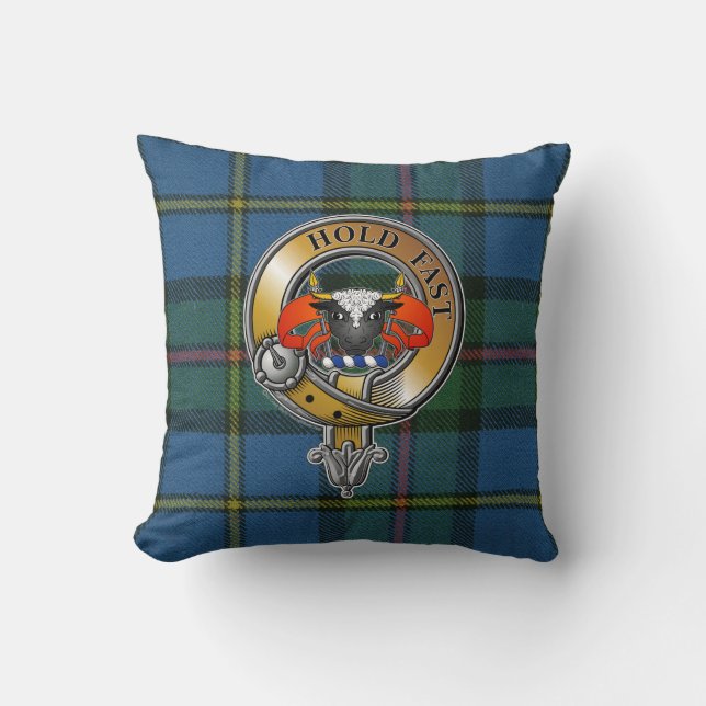 MacLeod Tartan & Badge Throw Pillow (Front)