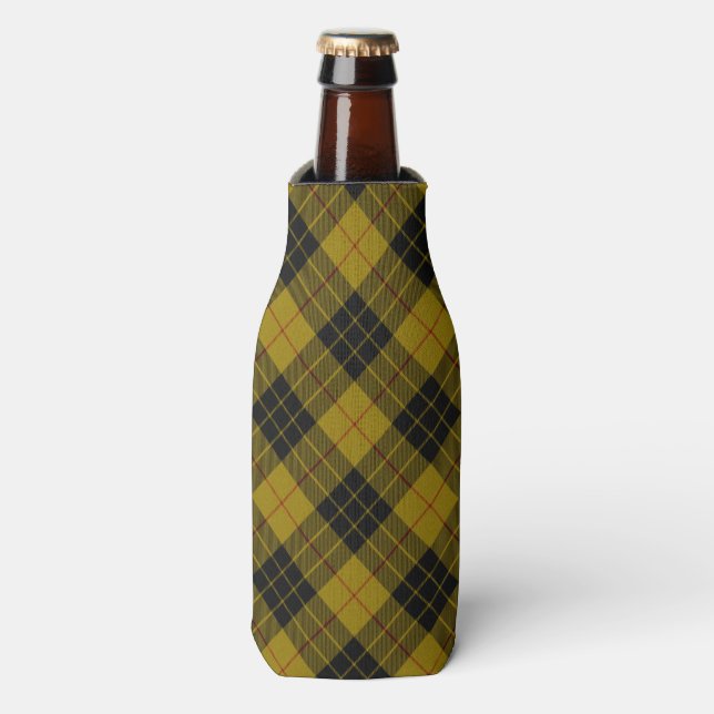 MacLeod tartan yellow black plaid Bottle Cooler (Bottle Front)