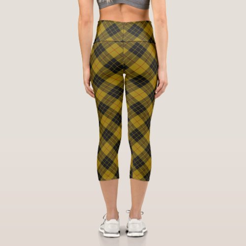 MacLeod tartan yellow black plaid Capri Leggings