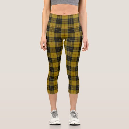 MacLeod tartan yellow black plaid Capri Leggings