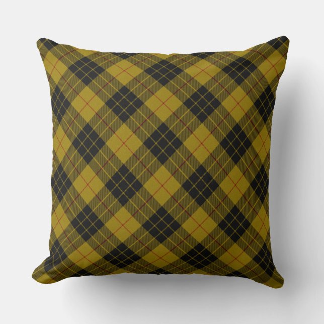 MacLeod tartan yellow black plaid Throw Pillow (Front)