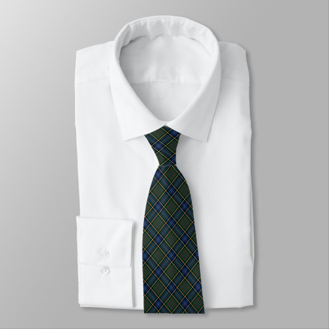 MacMillan Clan Hunting Tartan Blue and Green Plaid Neck Tie (Tied)