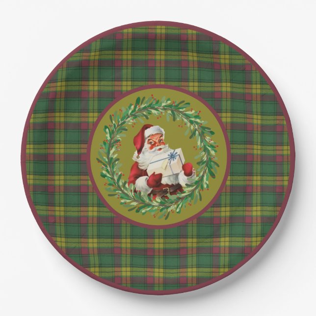 MacMillan Scottish Clan Tartan Christmas  Paper Plates (Front)