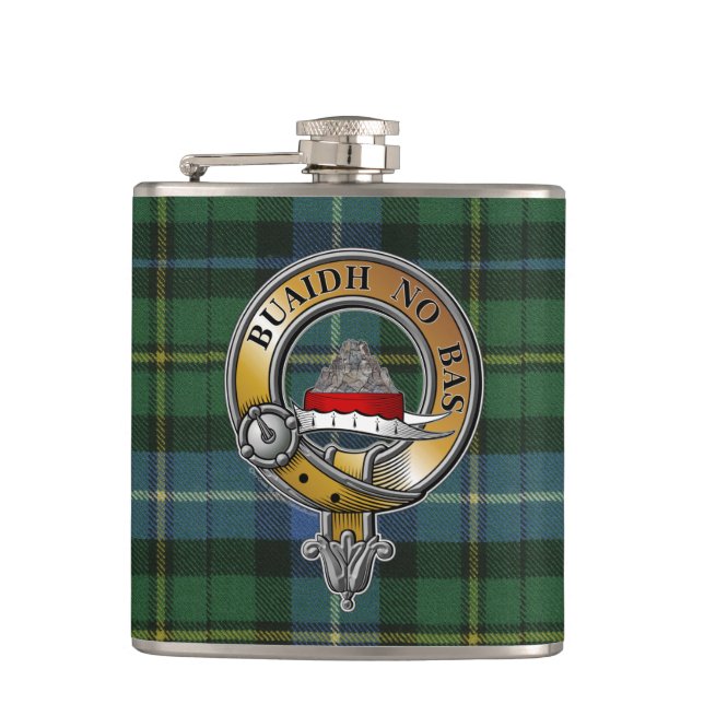 MacNeil-Barra Tartan & Badge Flask (Front)