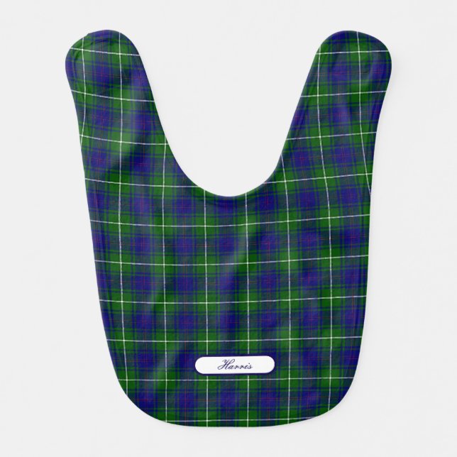 MacNeil Blue and Green Tartan Plaid Baby Bib (Front)