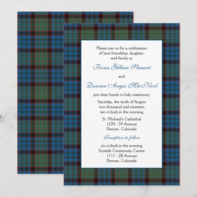 MacNichol Hunting Tartan Wedding Invitation (Front/Back)