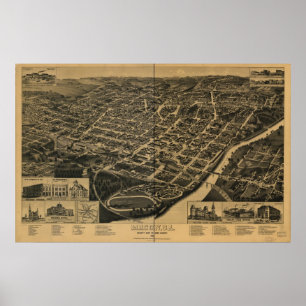 Macon Georgia 1887 Antique Panoramic Map Poster