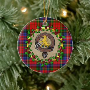 MacPherson Badge & Tartan Personalized Christmas Ceramic Ornament