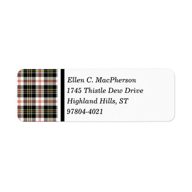 MacPherson Clan Black and White Scottish Tartan Label (Front)