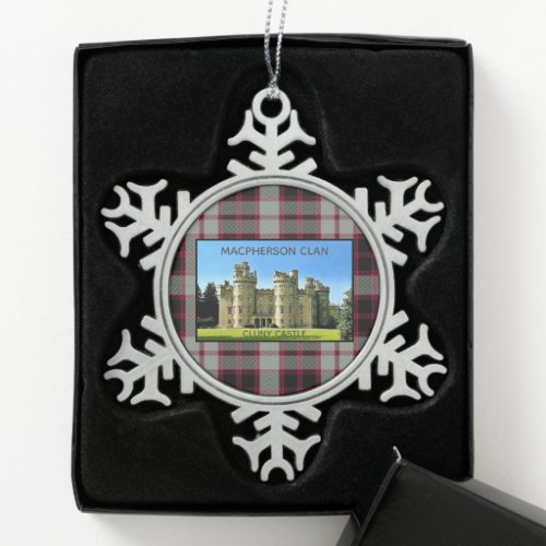 Macpherson Clan Cluny Castle Tartan Xmas Snowflake Pewter Christmas Ornament