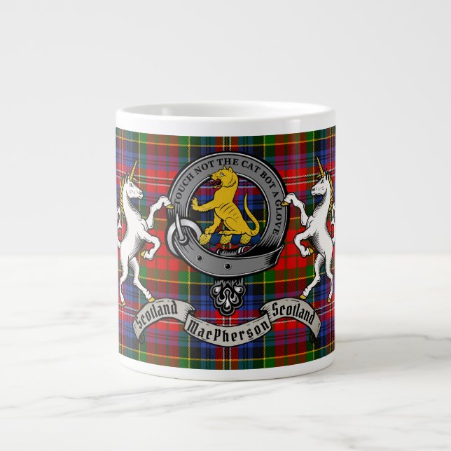 MacPherson/McPherson Badge w/Tartan Personalized Giant Coffee Mug (Front)