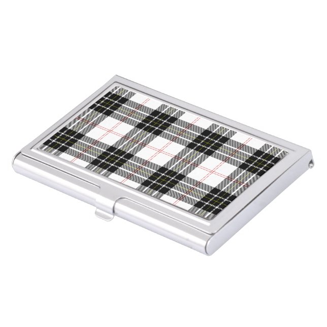 MacPherson tartan black white plaid Business Card Holder (Front)