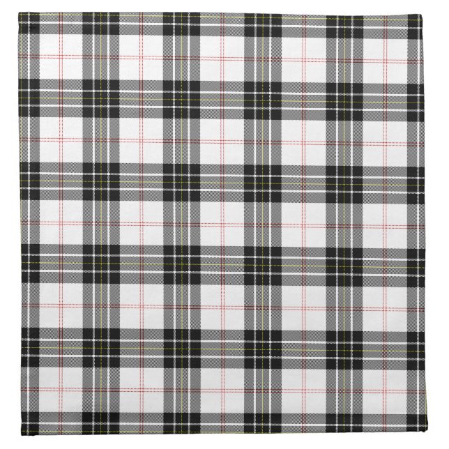 MacPherson tartan black white plaid Cloth Napkin (Front)