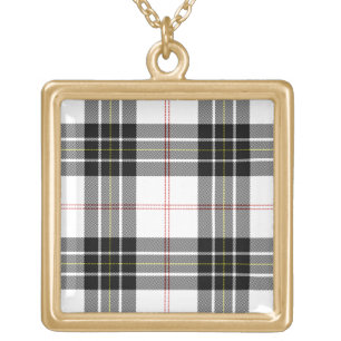MacPherson tartan black white plaid Gold Plated Necklace