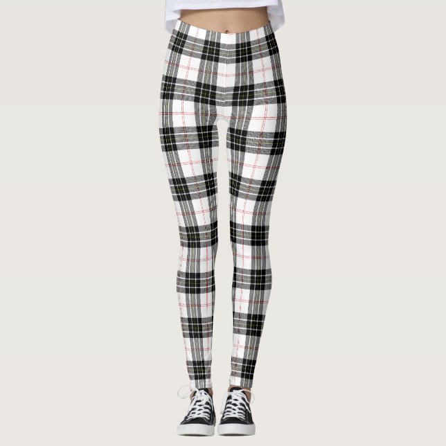 MacPherson tartan black white plaid Leggings (Front)