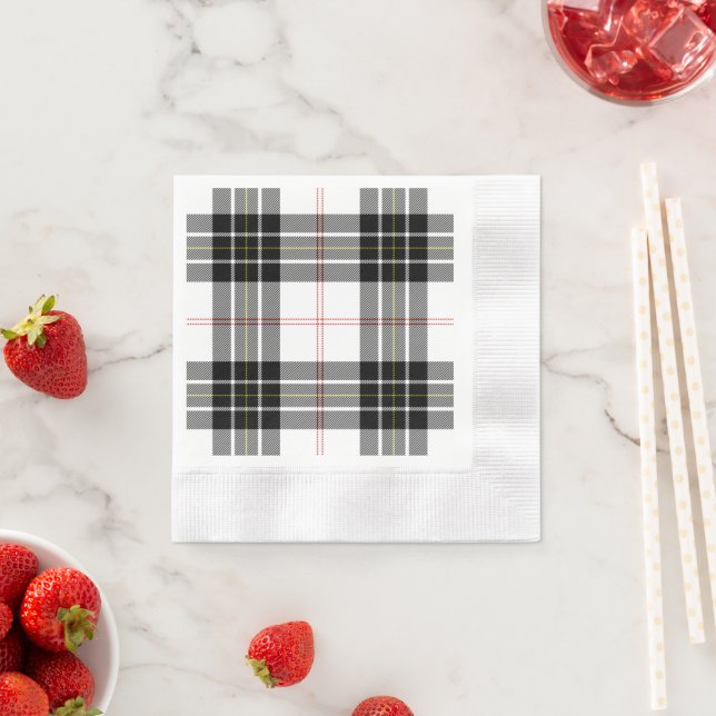 MacPherson tartan black white plaid Paper Napkins (Insitu)