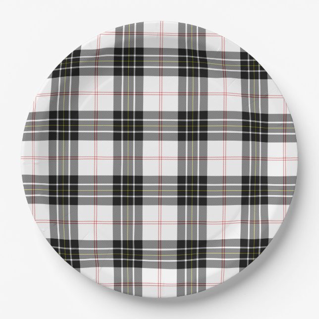 MacPherson tartan black white plaid Paper Plates (Front)