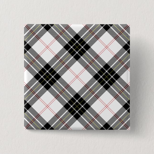 MacPherson tartan black white plaid Pinback Button (Front)