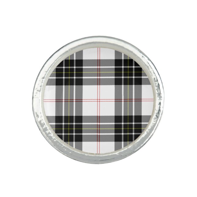 MacPherson tartan black white plaid Ring (Front)