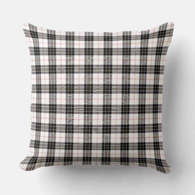 MacPherson tartan black white plaid Throw Pillow (Front)