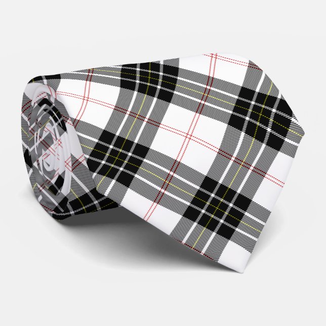 MacPherson tartan black white plaid Tie (Rolled)