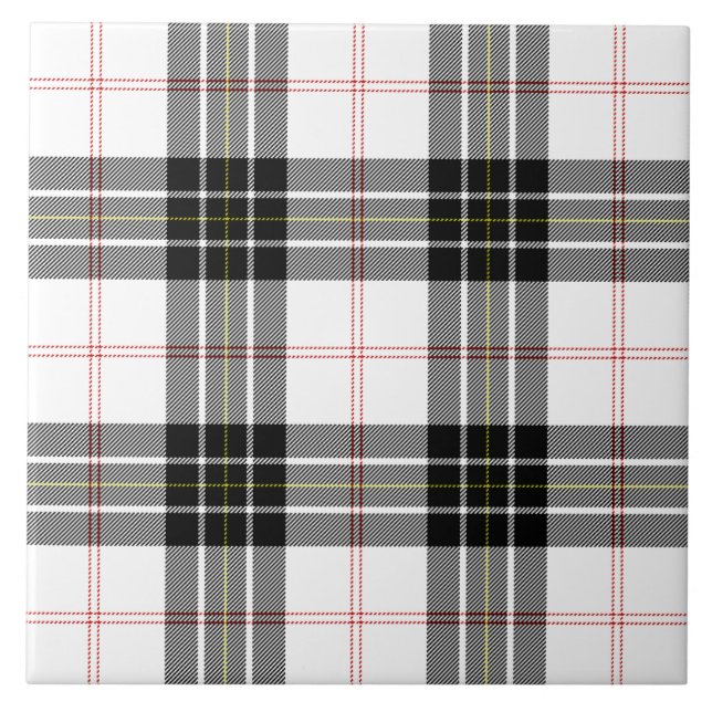 MacPherson tartan black white plaid Tile (Front)