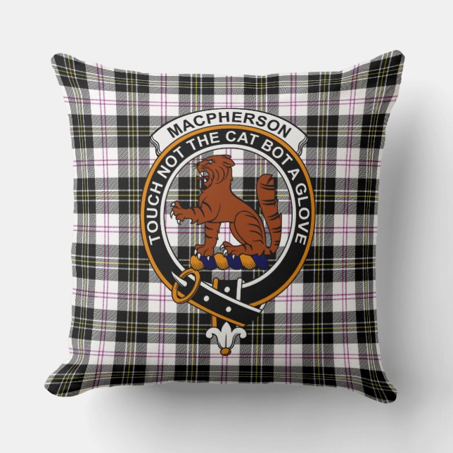 MacPherson Tartan, Clan Badge and Motto Pillow (Front)