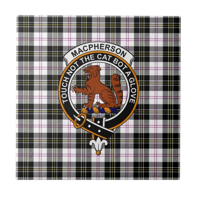 MacPherson Tartan, Clan Badge and Motto Tile (Front)