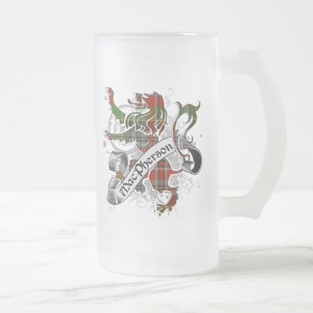 MacPherson Tartan Lion Frosted Glass Beer Mug (Right)