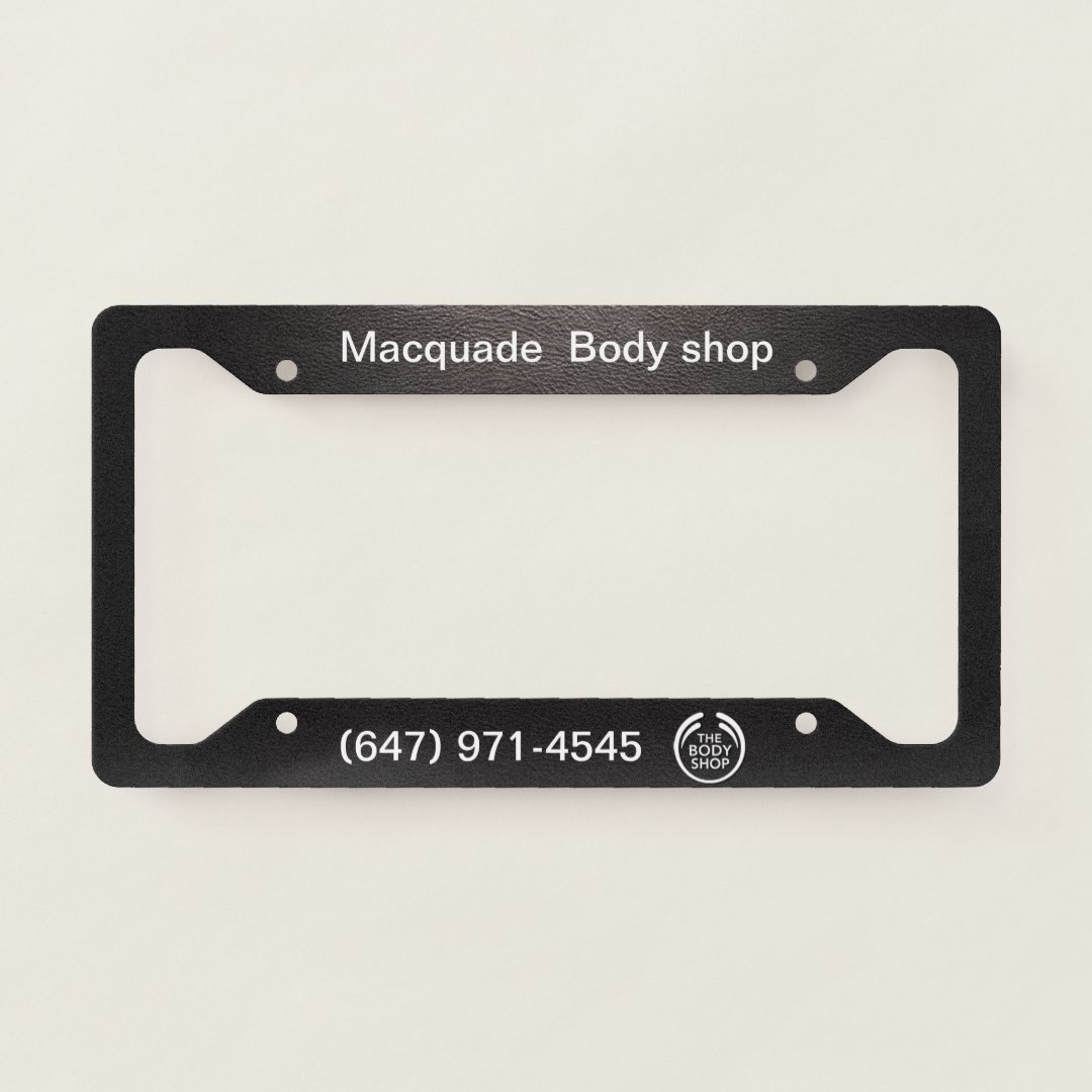 Macquade Body shop, body shop licence plate frames Zazzle