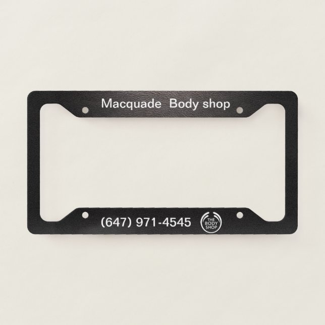 Macquade Body shop, body shop licence plate frames (Front)