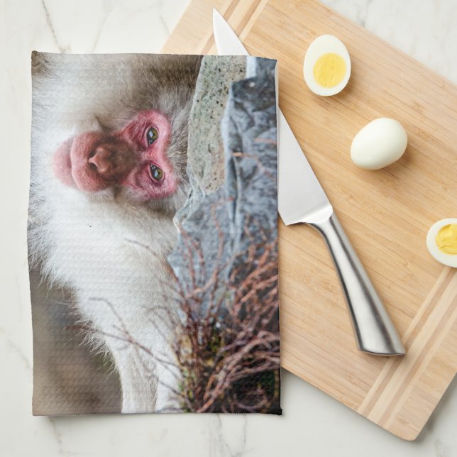 Macque Monkey, Enjoying the Good Life Kitchen Towel (Quarter Fold)