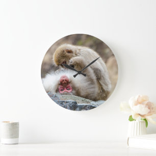Macque Monkey, Japanese Animal Photography Large Clock