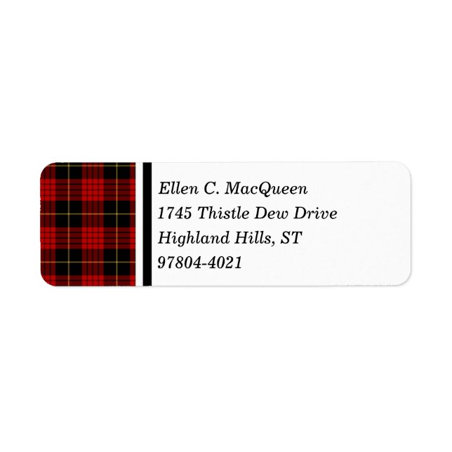 MacQueen Clan Black and Red Scottish Tartan Label (Front)