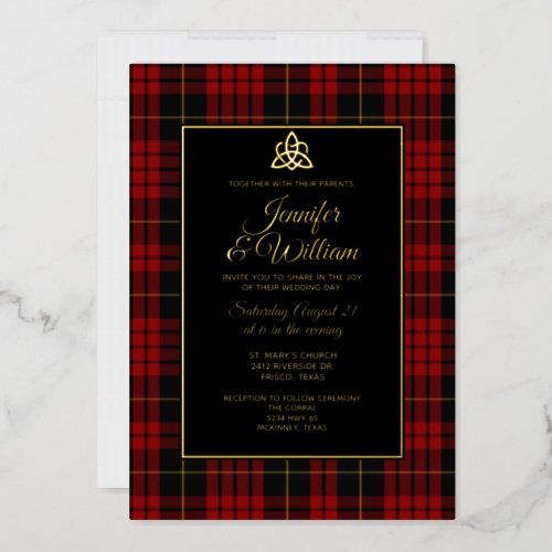 MacQueen Clan Tartan Plaid Wedding  Foil Invitation